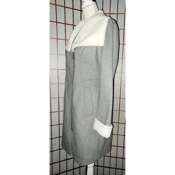 Dkny Wool-Blend Faux Fur Trim Collar Coat - Picture 7 of 16